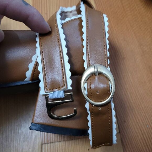 Gingerbread brown mary janes block heel bow detail white scalloped accent lolita - Picture 8 of 8